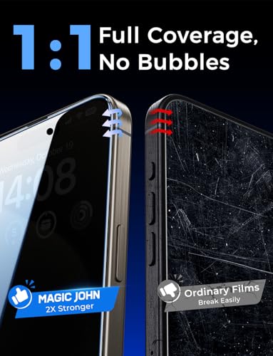 MAGIC JOHN 2 Pack for iPhone 15 Pro Max 6.7 inch Privacy Glass Screen Protector, Auto Dust-Elimination Installation, Bubble Free, Easy Installation