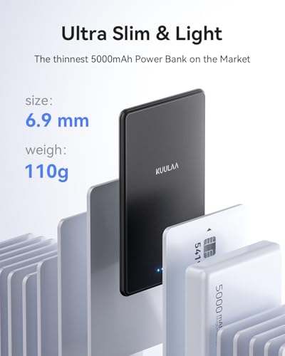 Kuulaa Power Bank 5000mAh 20W, Portable Charger Ultra-Slim Magsafe Power Bank with LED Lights, Magnetic Wireless Chargeur Portatif Powerbank Compatible with iPhone 17/16/15/14/13/12 - Matte Black
