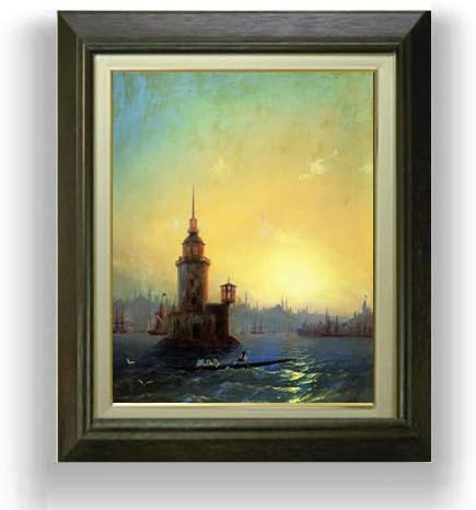 アイヴァゾフスキー コンスタンティノーブルのレアンドル塔の眺め F6 開催中 油絵直筆仕上げ 絵画 ブラウン額縁 複製画 556 465mm 6号
