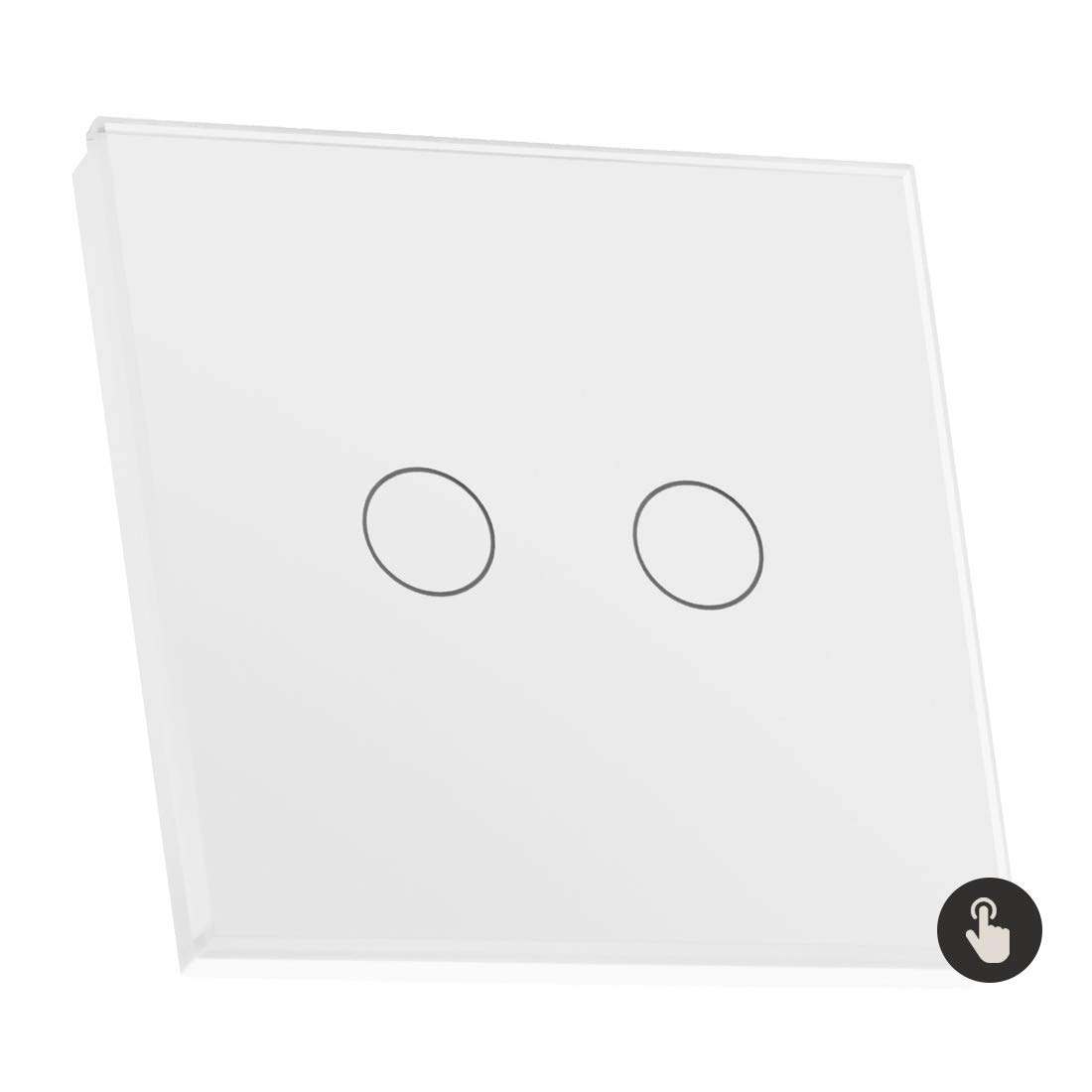 Sardini Home Bianco White Tempered Glass UK Touch Screen Single Wall Light Switch – 2 Gang 1 Way with Responsive LED On/Off Indicator