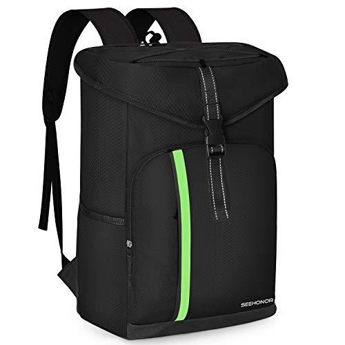 SEEHONOR Insulated Cooler Backpack Leakproof Lightweight Backpack Cooler Soft Cooler Bag for Lunch Picnic Hiking Camping Beach Fishing Travel Trips 30Cans,Black