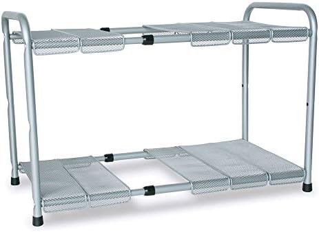 Under Sink Adjustable Storage Organizer 2-Tier Shelf with Metal Mesh Panels