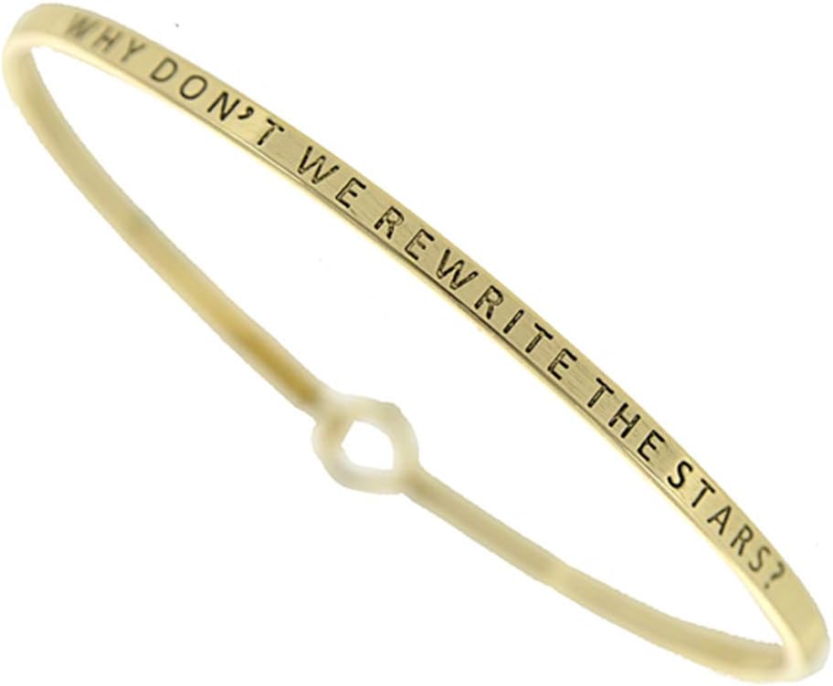Women's -WHY Don't WE REWRITE The Stars?- 3mm Message Silver Plated Brass Bangle Bracelets