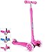 BELEEV Kick Scooter for Kids 3 Wheel Scooter for Toddlers Girls & Boys, 4 Adjustable Height, Lean to Steer with PU LED Light Up Wheels for Children from 3 to 14 Years Old (Pink-White Light)
