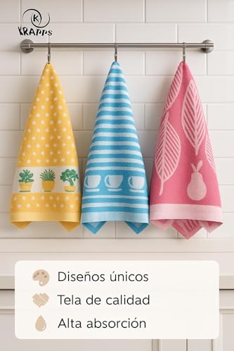 KRAPPS - 100% Cotton Kitchen Towels Made in Portugal - Cotton Kitchen Towels, Terry Cotton Kitchen Cloths, Kitchen Towels