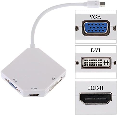 HDMIHOME Mini Displayport Thunderbolt DP to DVI VGA HDMI Adapter 3 in1 for Apple MacBook Air Pro iMac White