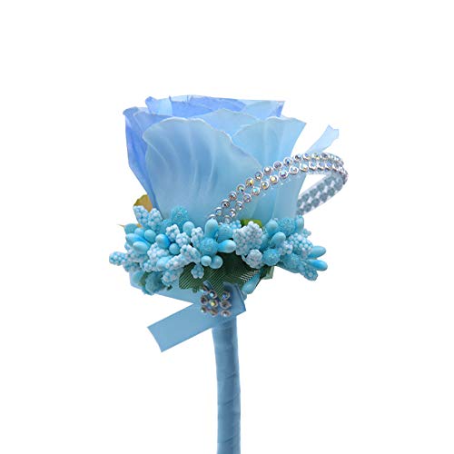 Photo 1 of KUKISHOP 2 PCS Wedding Boutonniere Artificial Flower Groom Groomsman Corsage Rose Silk Suit for Wedding Prom Homecoming Light Blue