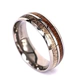 Natural Deer Antler Ring with Koa Wood Inlay - Mens Band, Womens Wedding Ring Titanium Hunter Ring Band