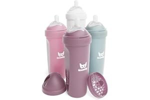 Herobility Double Anti-Colic Baby Bottles – 12 fl oz/340ml – 4-Pack – Multicolor – White, Gray, Pink, Hawthorn Rose