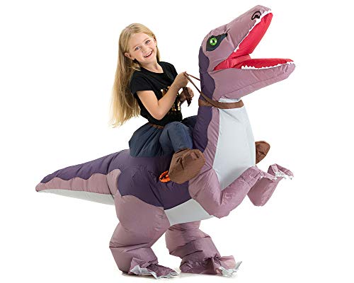 Hsctek Inflatable Velociraptor Costume Kids, Halloween Inflatable Dinosaur Costume for Kids, Blow Up Dinosaur Costume for Girls Boys