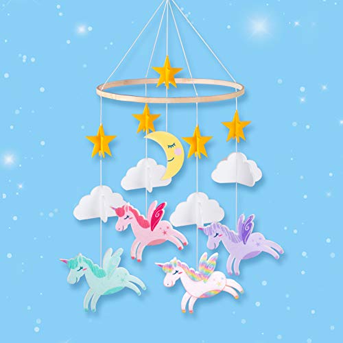Basumee Baby Crib Mobile,Unicorn Crib Mobile Hanger Handmade Mobile Nursery Decor Movable Star Cloud Baby Mobile Felt Hanging Accessory for Baby Room