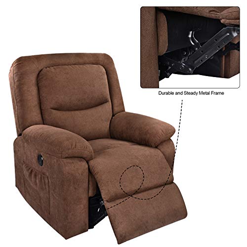 MAGIC UNION Overstuffed Fabric Electric Recliner Chair Heated Vibration Massage Sofa with USB Charge Port Home Theater Seating