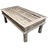 Mogul Interior Antique Grey Handcarved Coffee Table Unique Hotel Rustic Farmhouse Decor
