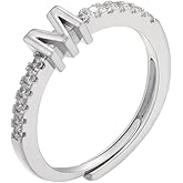 PAMTIER Initial Ring for Women Her Adjustable Stackable Letter Rings with with Cubic Zirconia Alphabet A-Z