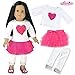 Sophia's Long-Sleeved Heart Tee, Tutu Tulle Skirt, & Sequin-Trimmed Leggings Complete Outfit Set for 18” Dolls, Hot Pink/White