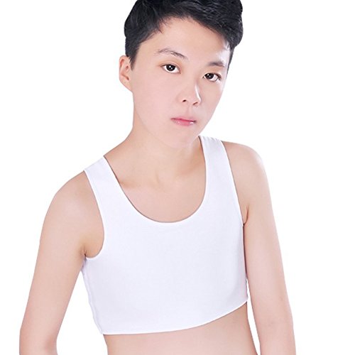 UZZO Les Lesbian Tomboy Short Vest Chest Binder Tops (L/US Size: Medium, White)