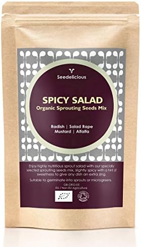 SEEDELICIOUS Organic Spicy Salad Sprouting Seeds Mix 500g | Non GMO Superfood Sprouts & Microgreens | High Germination with Radish, Mustard, Red Clover & Alfalfa
