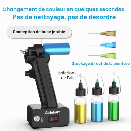 Actekart Airbrush Paint Kit No Cleaning with Disposable Nozzle (50pcs x 0.2mm & 100pcs x 0.3mm & 100pcs x 0.5mm Disposable Nozzles), Rechargeable, Portable, Cordless