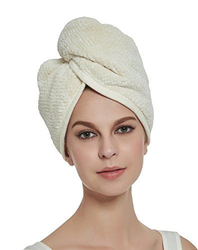 HOPESHINE Hair Towel Microfiber Soft Twist Hair Turban Wrap Fast Drying Cap Great Gift for Women(Off White)