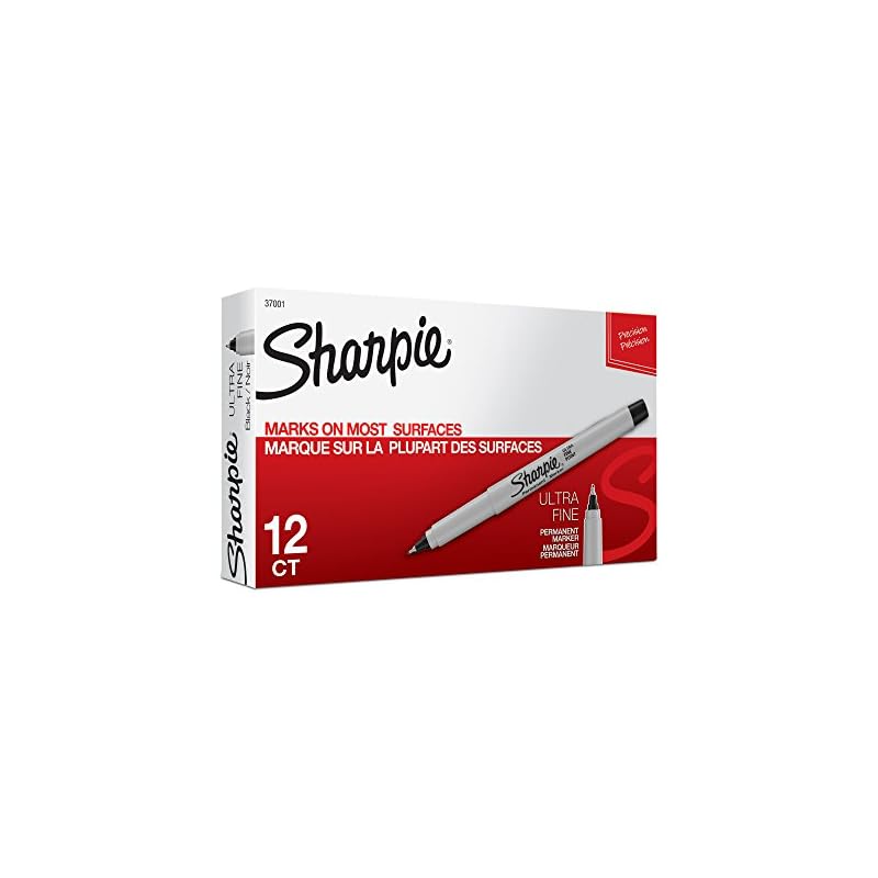 Sharpie 37001 Permanent Markers, Ultra Fine Point, Black, 12 Count