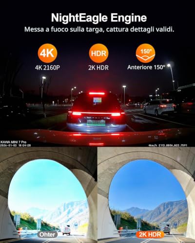 KAWA Mini Dash Cam Front 4K, Hidden Display, Wi-Fi 6 & GPS | 2K HDR,Night Vision,App Control,G-Sensor,Loop Recording,24H Parking Mode,256GB Max