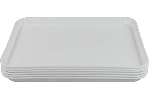 Ponpong Extra Large Plastic Breakfast Food Rectangle Serving Platters Trays, White, 6 Packs