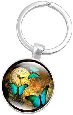 Vintage Butterfly Keyring Made of Gemstone Metal Keychain Glass Insect Animal Keychain Women Girls