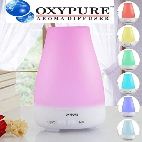 OXYPURE Ultrasonic Diffuser Humidifier with LED Lights, 100 ml White Color- Multi Color Change