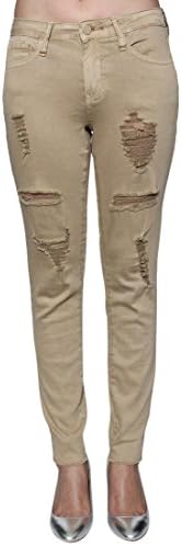 RIVA CURVE EJ85 Women's Ripped Destroyed Mid Rise Supper Skinny Ankle Jeans,PEBBLE,9