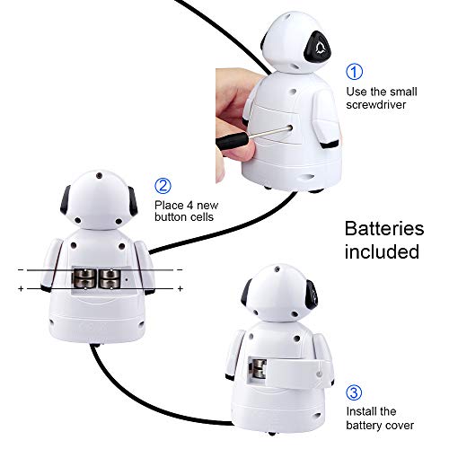 Betheaces Mini Inductive Robot Kids Magic Pen Boys Girls Birthday Gift Toddler Smart Educational Toys with Eye LED Light Intelligent Novelty Robotics Kit Batteries Included-1 Piece (White)