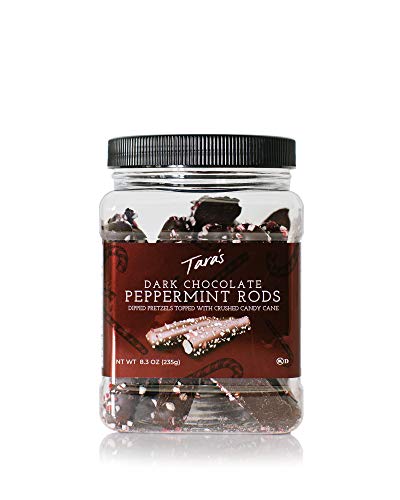 Tara's Handcrafted Gourmet Pretzel Rods, Dark Chocolate Dipped Peppermint Candy Coated