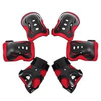 Mufuny 6pcs/Set Children Protective Gear Set, Sports Protective Knee Elbow Pads Wrist Guards for Cycling Skateboard Skating (Color : Red)