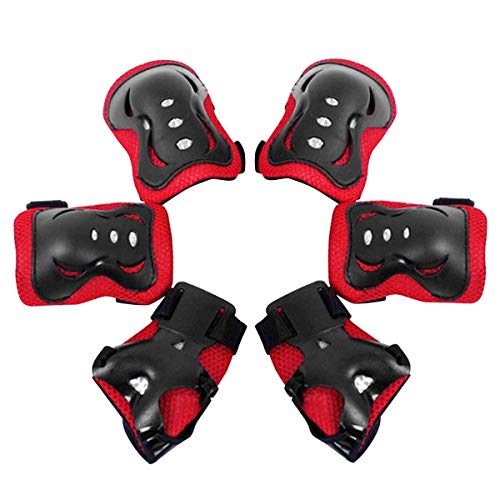 6pcs/Set Kids Children Sports Protective Gear Set Knee Elbow Pads Wrist Guards for Cycling Skateboard Skating (Color : RED)