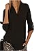 Dokotoo Womens Casual Chiffon Ladies V-Neck Cuffed Sleeve Blouse Tops Small Black,Black,(US4-6)S