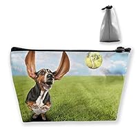 FJSLIE Dog Chasing Tennis Ball Women Cosmetic Bags Multi Function Toiletry Organizer Bags,Hand Portable Pouch Travel Wash Storage Capacity with Zipper(Trapezoidal)