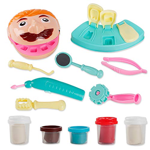 HenMerry 13Pcs Doctor Kit for Kids Dentist Pretend Play Toy Check Teeth Clay Mud Model Set