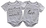 Mini honey 2Pcs Infant Twins Baby Boys Girls Short Sleeve Letter Print Romper Bodysuit Summer Outfit Clothes (0-3 Months, Gray)