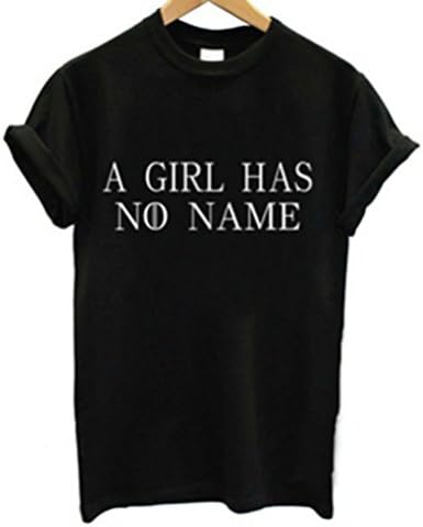 FULLIN Fashion Print T-shirt Women Casual A Girl Has No Name Print T Shirt Funny Tees,Black,XL