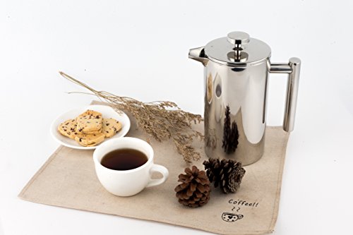 Miuly French Press, Double Wall 18/8 Stainless Steel Coffee & Tea Maker, 1.5L / 50 OZ-Bonus With Two Extra Filter Screens