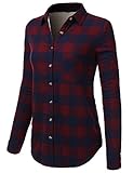 H2H Womens Button Down Long Sleeve Roll Up Checker Flannel Plaid Shirt Top