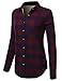 H2H Womens Button Down Long Sleeve Roll Up Checker Flannel Plaid Shirt Top
