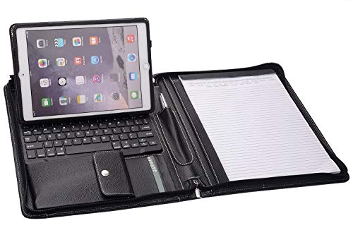 Black Zippered Leather Padfolio with Bluetooth Keyboard and iPad Air/The New 9.7 iPad Holder - Thumbnail 6