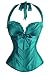 Charmian Women's Burlesque Vintage Renaissance Padded Satin Halter Bustier Corset Top with Zipper Turquoise XX-Large