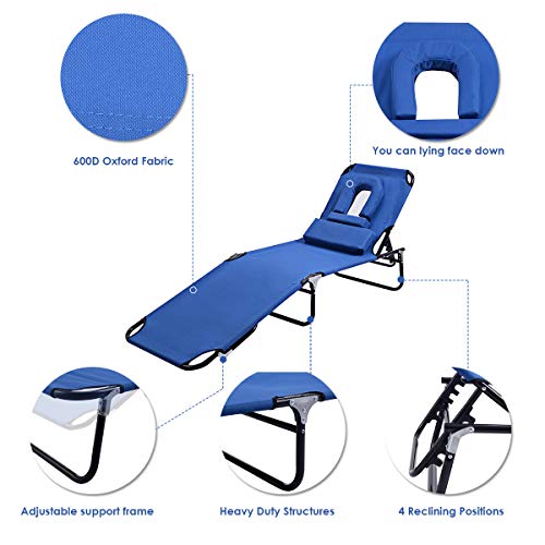 GYMAX Beach Lounge Chair, Sunbathing Chair Patio Lounge Chair Folding
