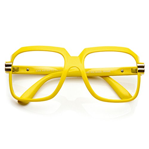 Large Color Coated Square Oversized Hip Hop Clear Lens Glasses (Yellow)