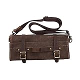 Multifunctional Tool Roll 7 Pockets Wrench Roll Up Pouch Waxed Canvas+Crazy Horse Leather Portable Big Tote Shoulder Bag Father's Gift for Handymen Plumber Craftsmen Repairmen GJB60 (coffee)
