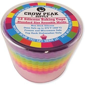 Crow Peak Supply Reusable Standard Size Cupcake Liners 12 Pack - Bento Box Dividers - Chocolate molds - Silicone Nonstick Baking Cups - Muffin Wrappers