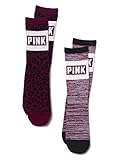 Victoria's Secret PINK Crew Socks 2 Pairs Ruby Leopard/Ruby Marl