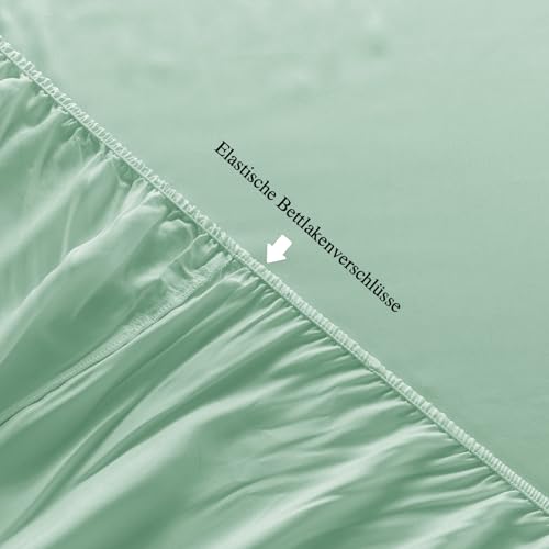 bienDo Fitted Sheet, 160 x 200 cm Bed, Bamboo - Vegan Silk, 400 Thread Count, Pocket 35 cm, Cooling Sheet, Breathable and Soft-Green