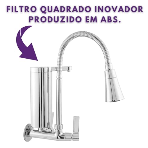 Torneira Cozinha Flexível Filtro Gourmet Cromada Parede Tubo 2 Jatos